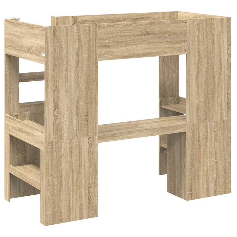 Loft Bedframe met Bureau met opslag Bewerkt hout