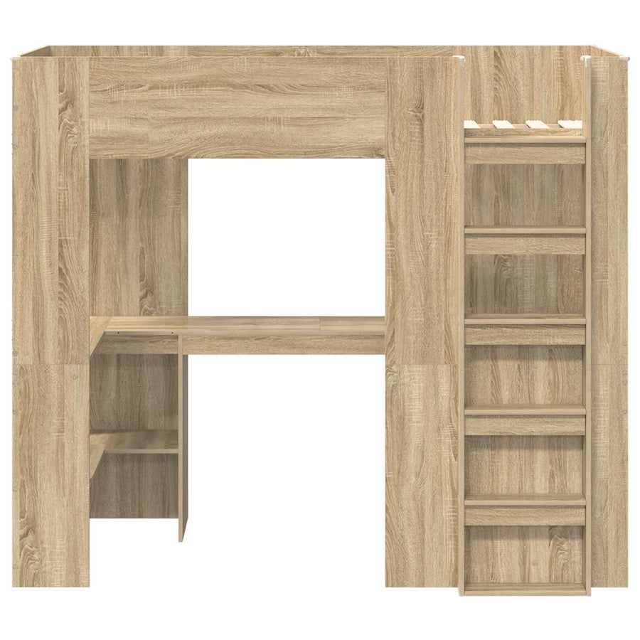 Loft Bedframe met Bureau met opslag Bewerkt hout