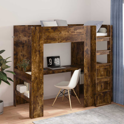 Loft Bedframe met Bureau met opslag Bewerkt hout