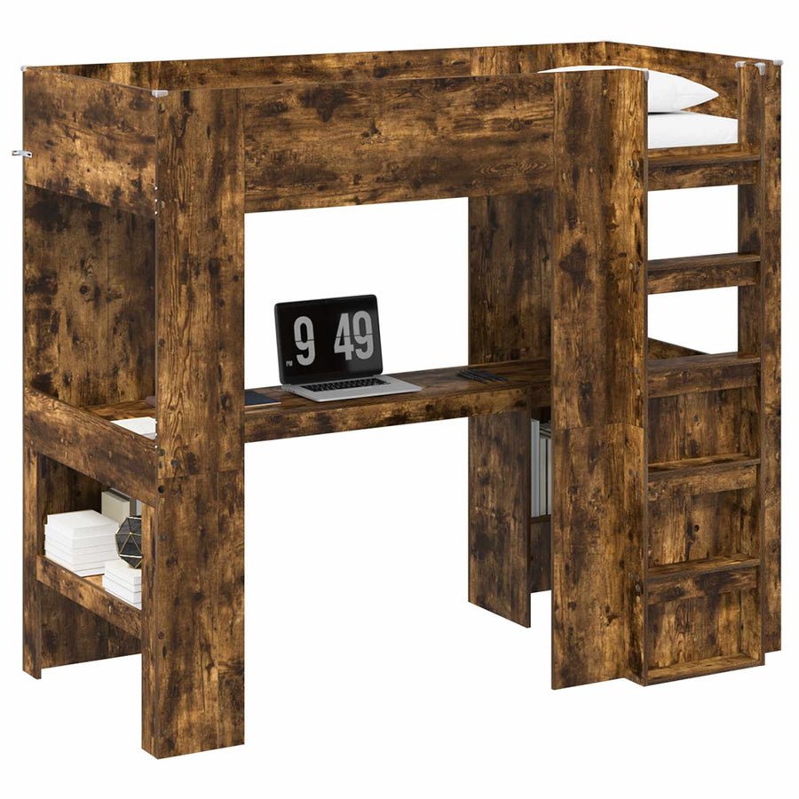 Loft Bedframe met Bureau met opslag Bewerkt hout