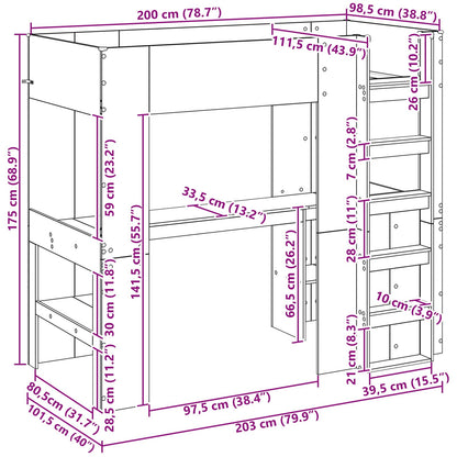 Loft Bedframe met Bureau Grijs Sonoma 100 x 200 cm Bewerkt hout