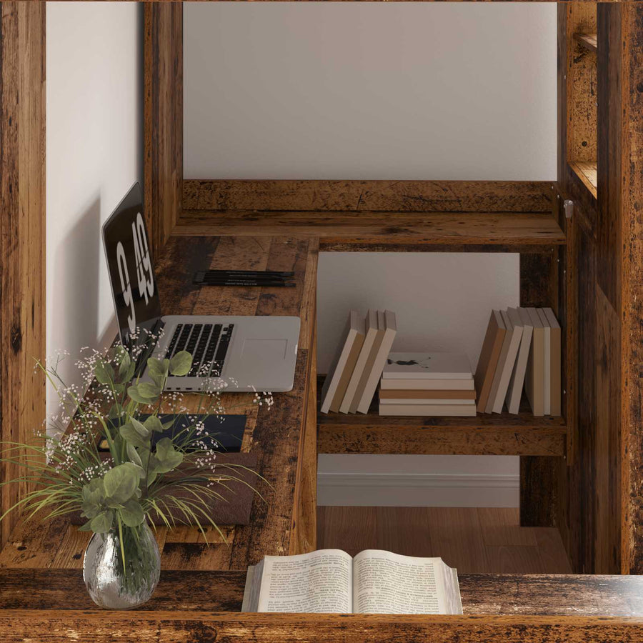 Loft Bedframe met Bureau Oudhout 100 x 200 cm Bewerkt hout
