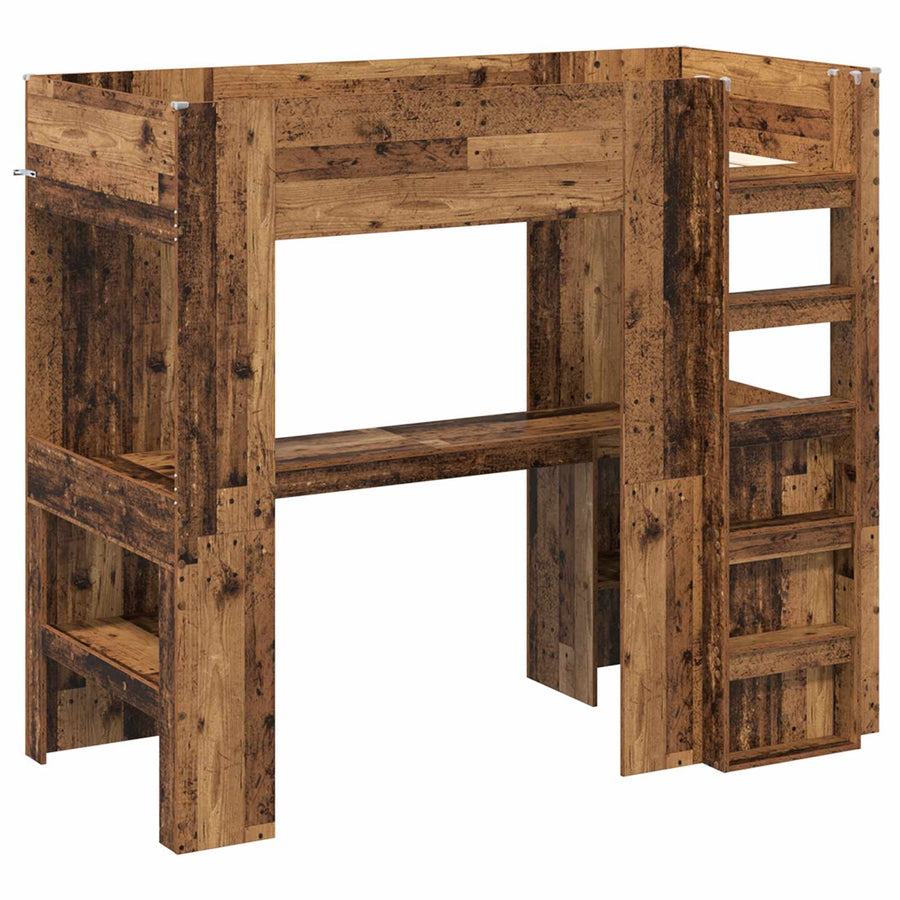 Loft Bedframe met Bureau Oudhout 100 x 200 cm Bewerkt hout