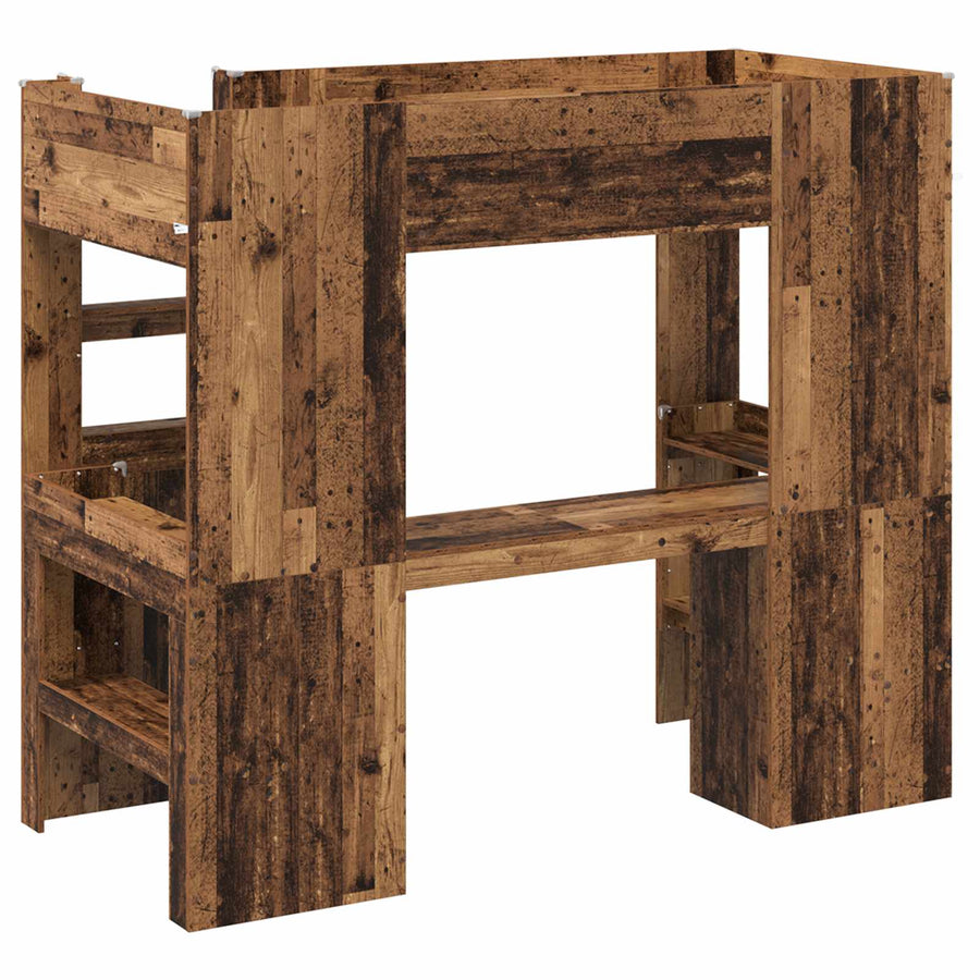 Loft Bedframe met Bureau Oudhout 100 x 200 cm Bewerkt hout
