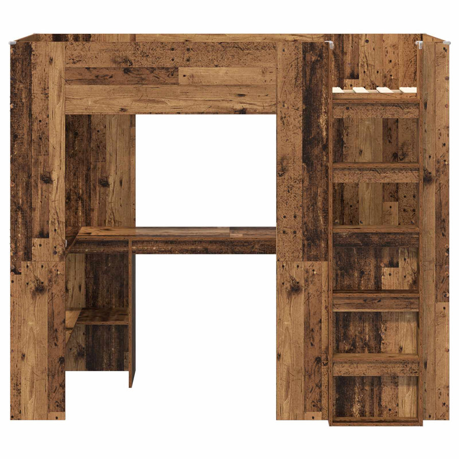 Loft Bedframe met Bureau Oudhout 100 x 200 cm Bewerkt hout