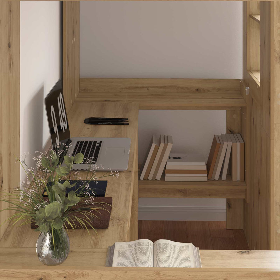 Loft Bedframe met Bureau met opslag Bewerkt hout