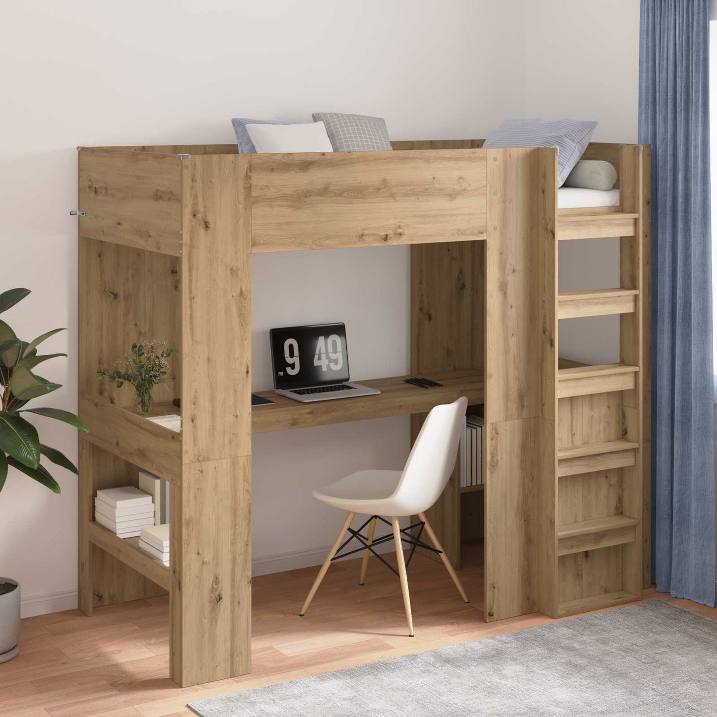 Loft Bedframe met Bureau met opslag Bewerkt hout
