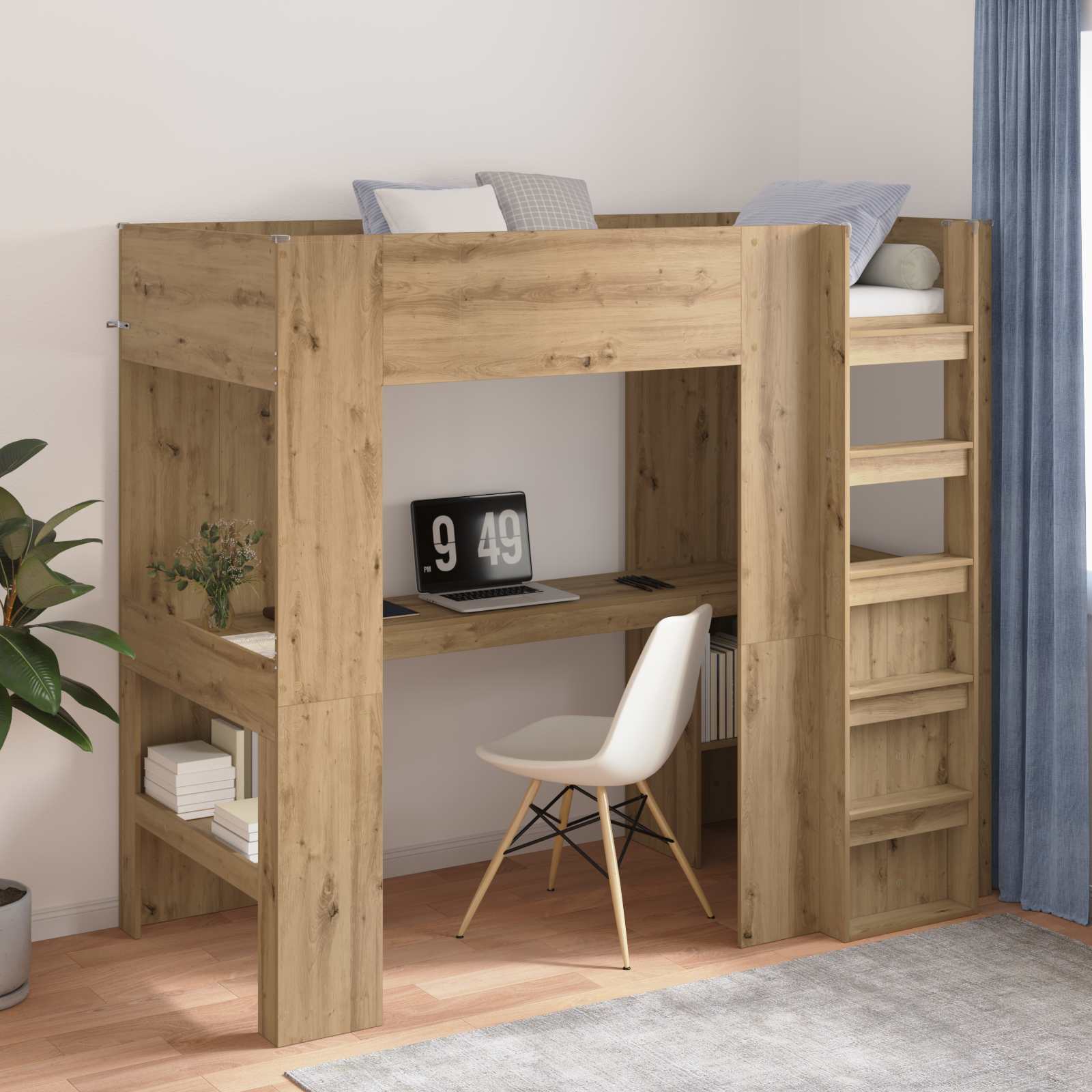 Loft Bedframe met Bureau met opslag Bewerkt hout