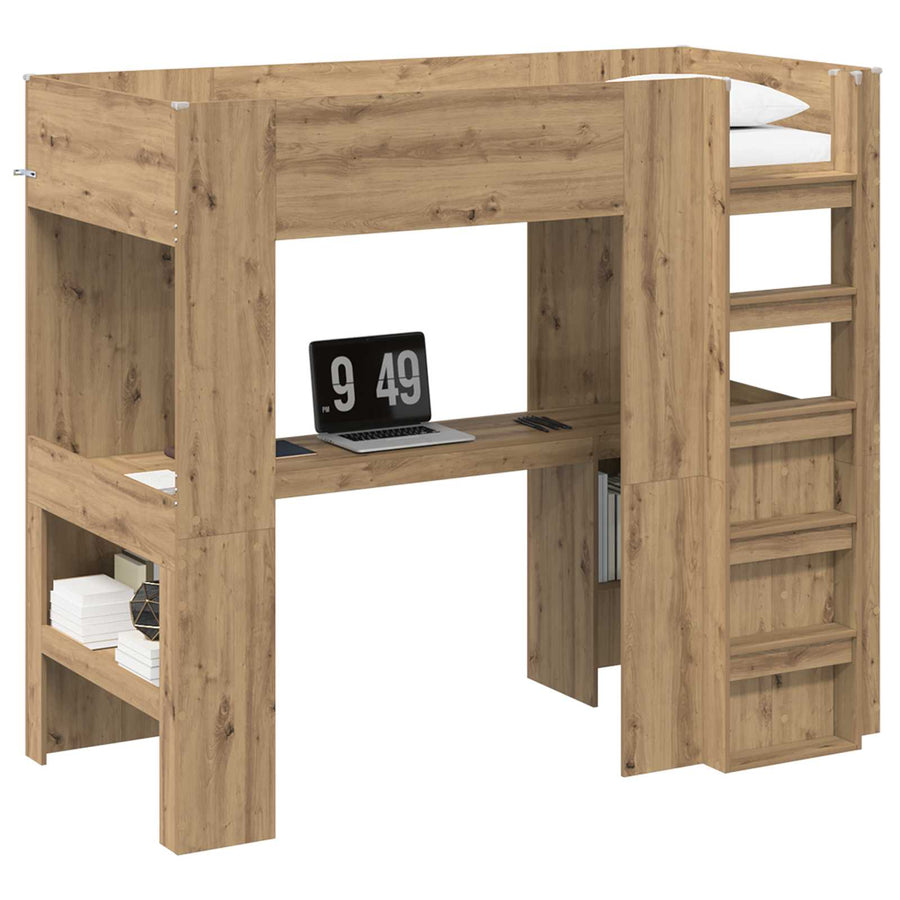 Loft Bedframe met Bureau met opslag Bewerkt hout