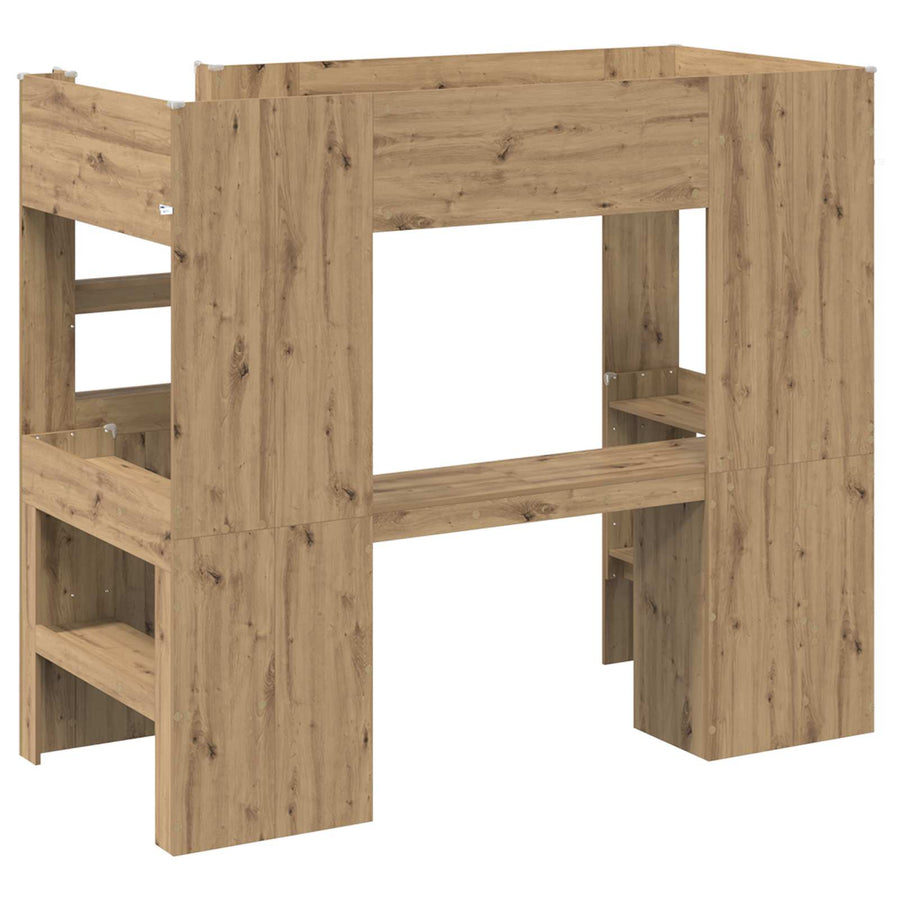 Loft Bedframe met Bureau met opslag Bewerkt hout
