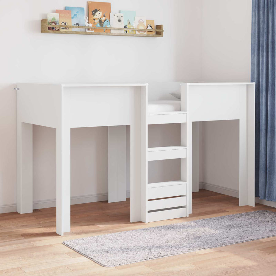 Bunk Bed voor Kinderen met opslag Wit 75 x 190 cm Bewerkt hout