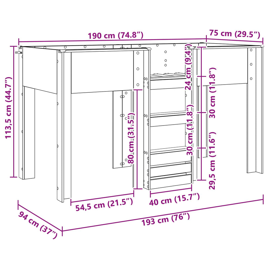 Bunk Bed voor Kinderen met opslag Wit 75 x 190 cm Bewerkt hout