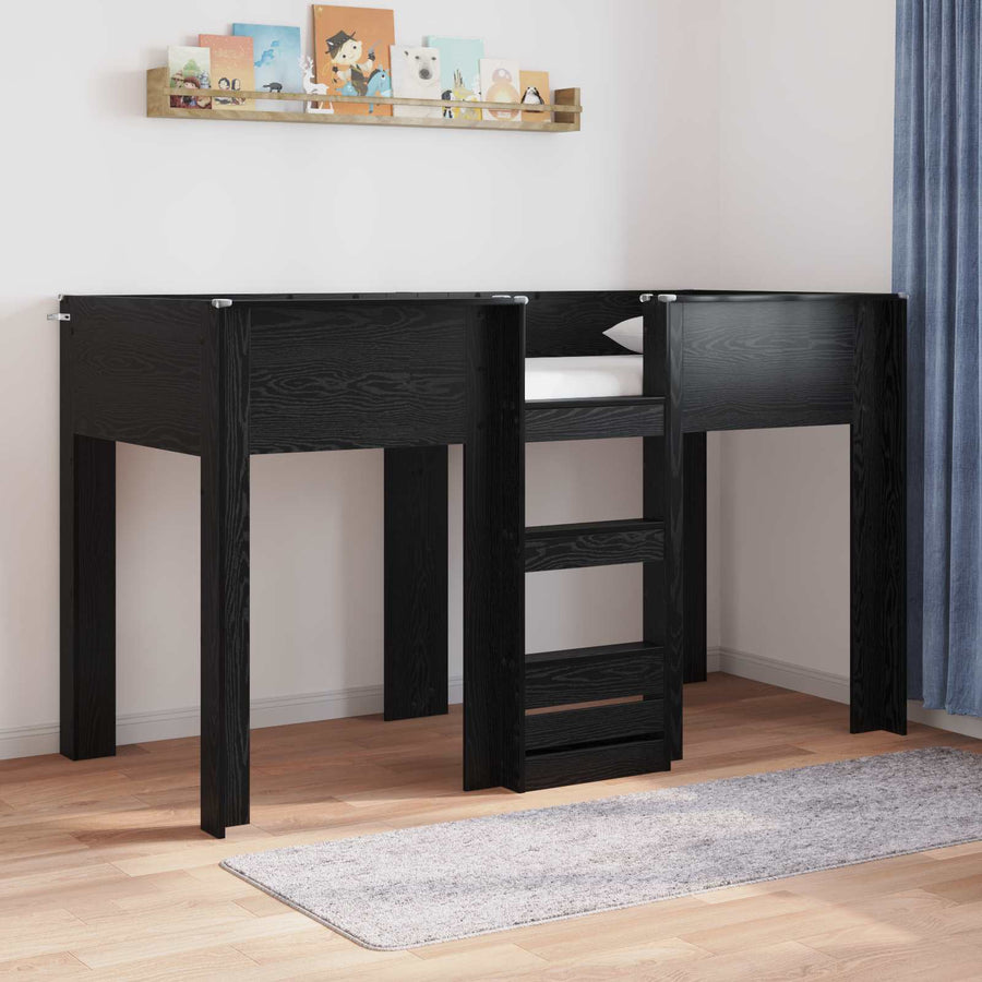 Bunk Bed voor Kinderen Zwart Eiken 75 x 190 cm Bewerkt hout