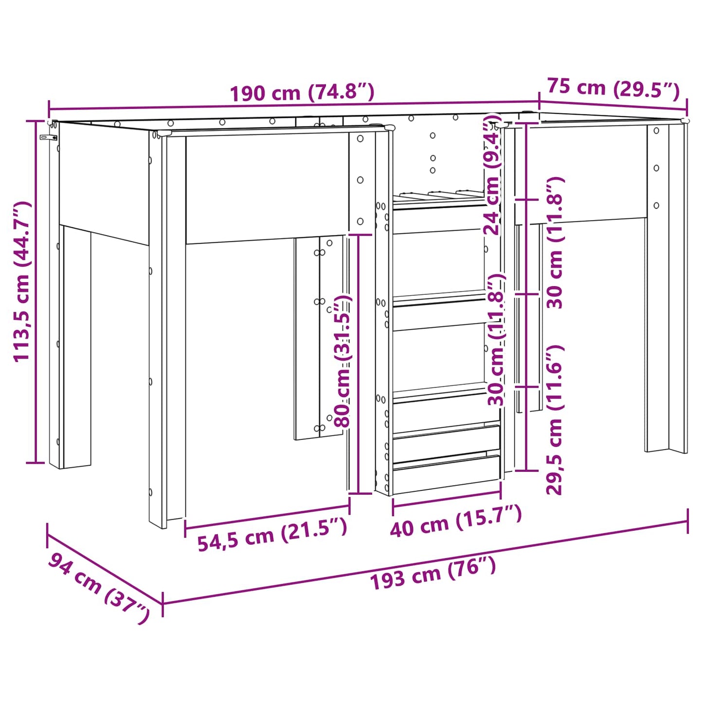 Bunk Bed voor Kinderen Sonoma Eiken 75 x 190 cm Bewerkt hout