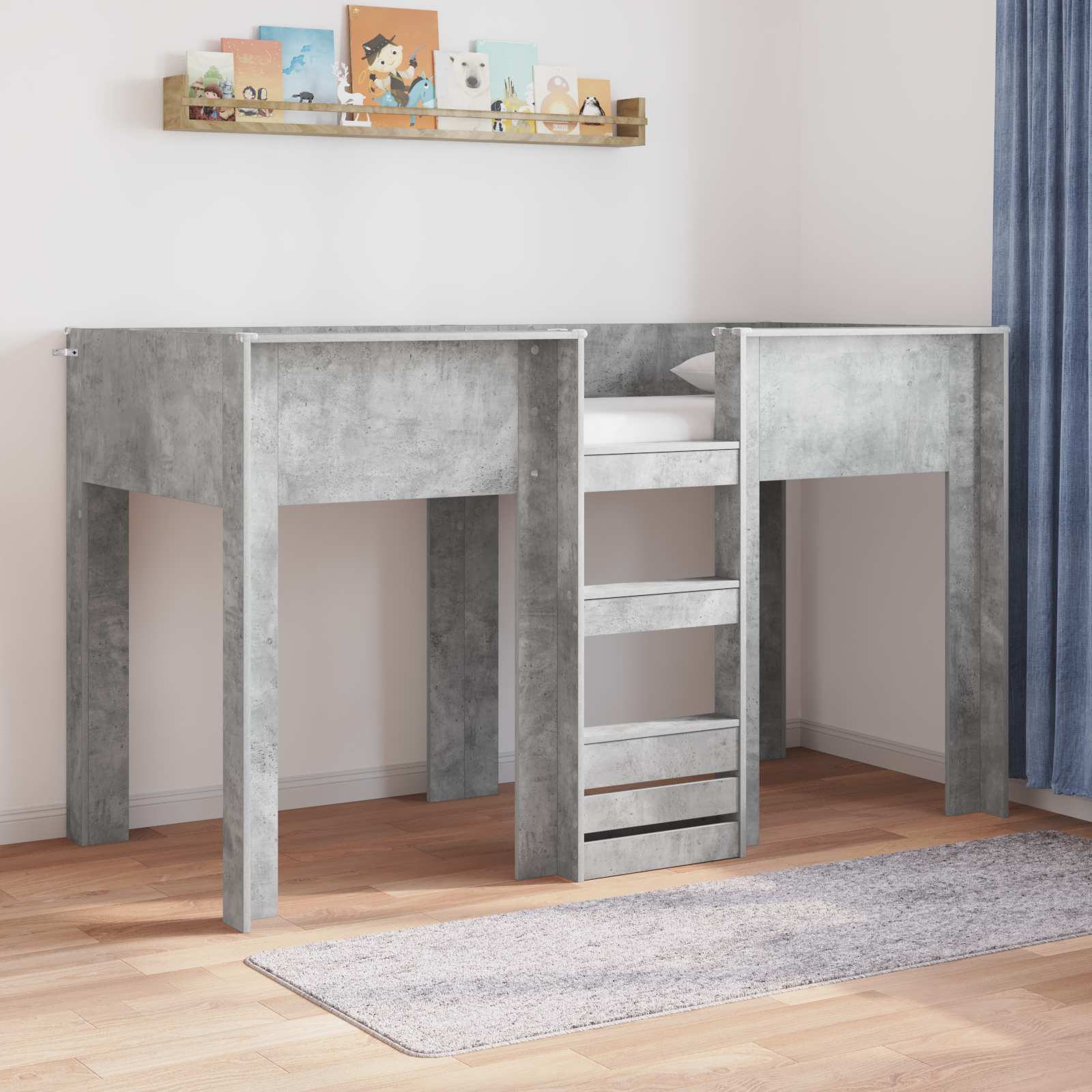Bunk Bed voor Kinderen Beton Grijs 75 x 190 cm Bewerkt hout