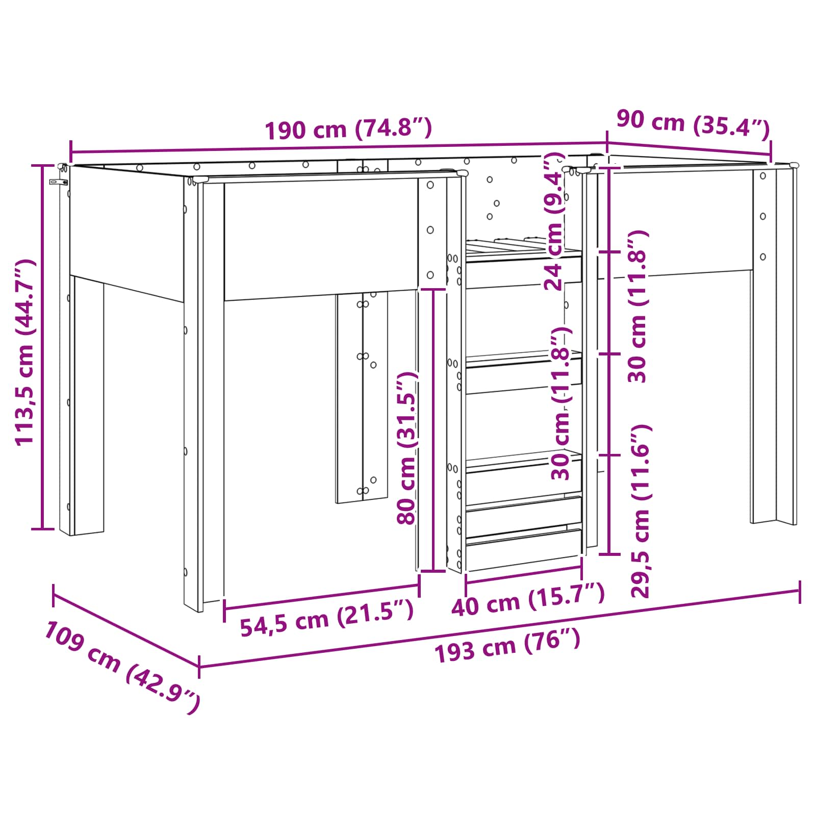 Bunk Bed voor Kinderen Oudhout 90 x 190 cm Bewerkt hout
