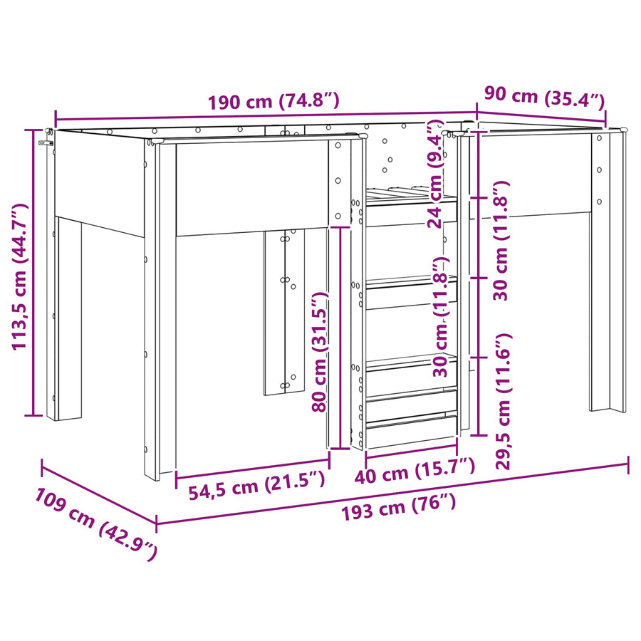 Bunk Bed voor Kinderen Oudhout 90 x 190 cm Bewerkt hout