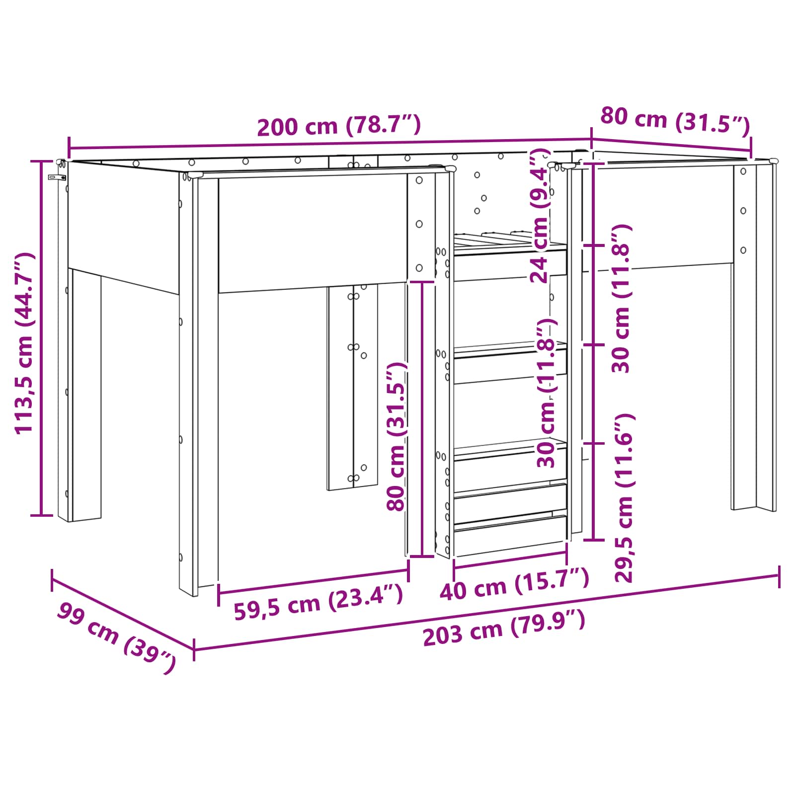 Bunk Bed voor Kinderen Beton Grijs 80 x 200 cm Bewerkt hout