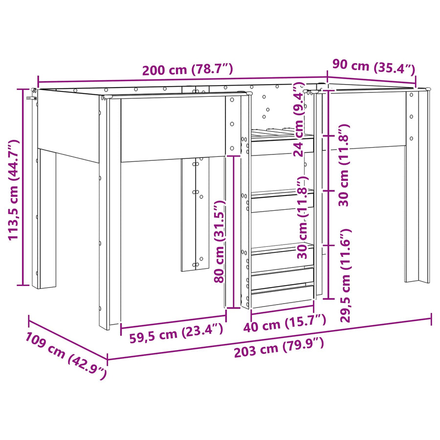 Bunk Bed voor Kinderen Grijs Sonoma 90 x 200 cm Bewerkt hout