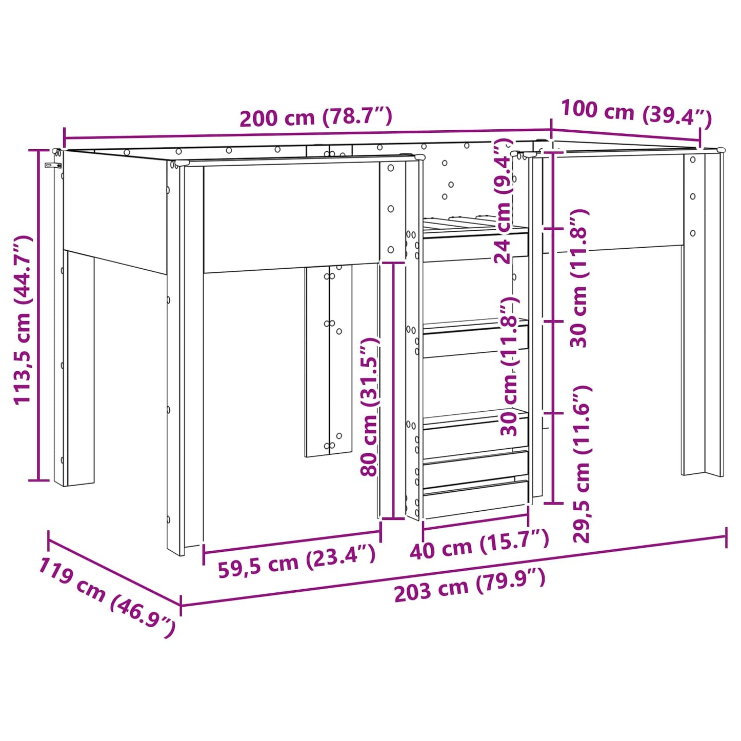 Bunk Bed voor Kinderen Gerookt eiken 100 x 200 cm Bewerkt hout