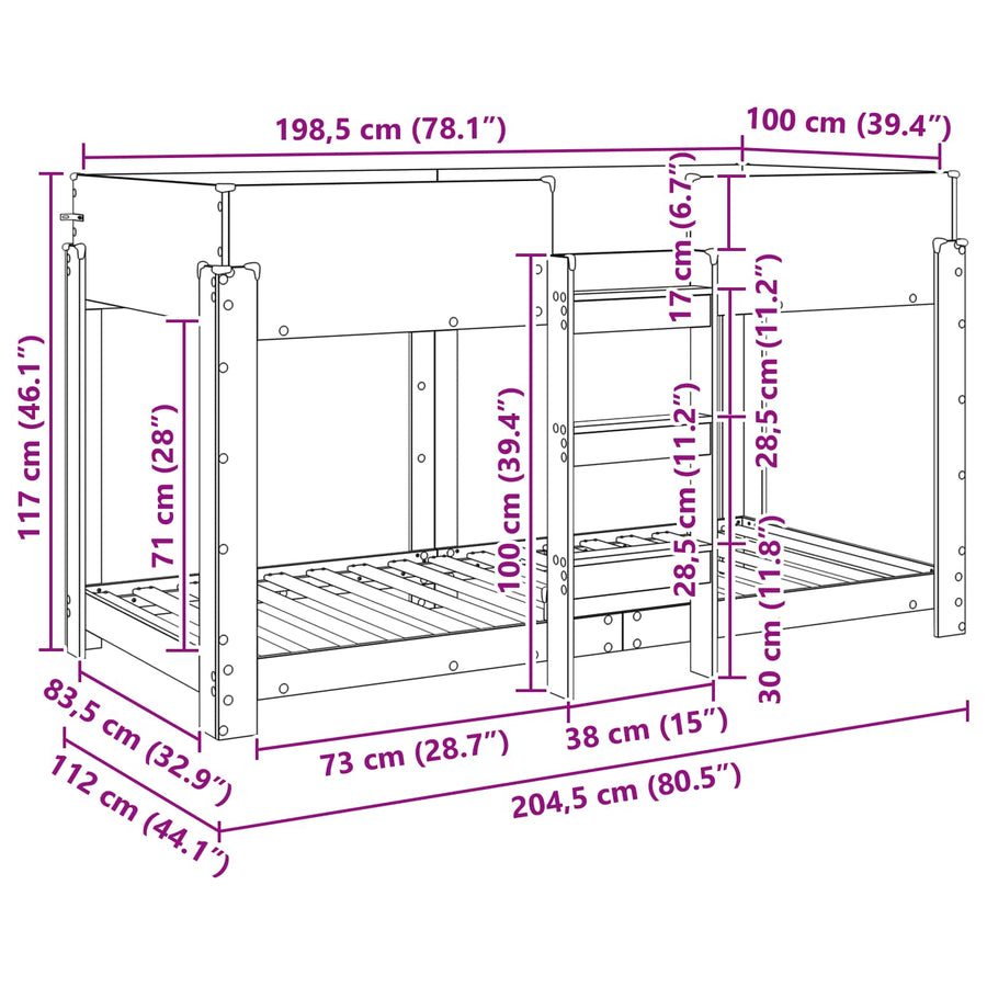 Bunk Bed voor Kinderen Oudhout 100 x 200 cm Bewerkt hout