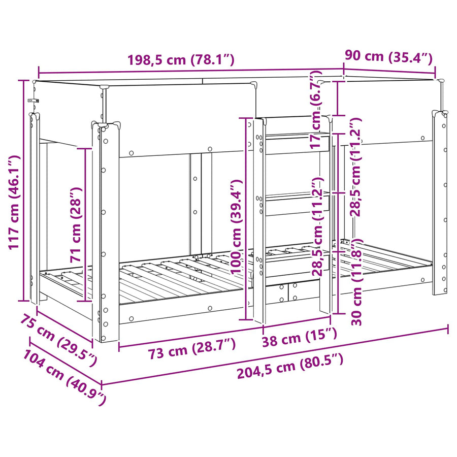 Bunk Bed voor Kinderen Beton Grijs 100 x 200 cm Bewerkt hout