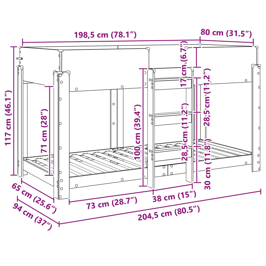 Bunk Bed voor Kinderen Beton Grijs 90 x 200 cm Bewerkt hout