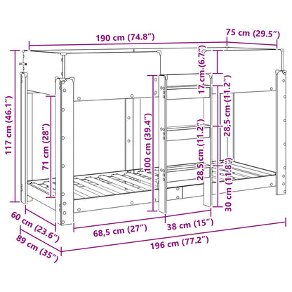 Bunk Bed voor Kinderen Gerookt eiken 80 x 190 cm Bewerkt hout