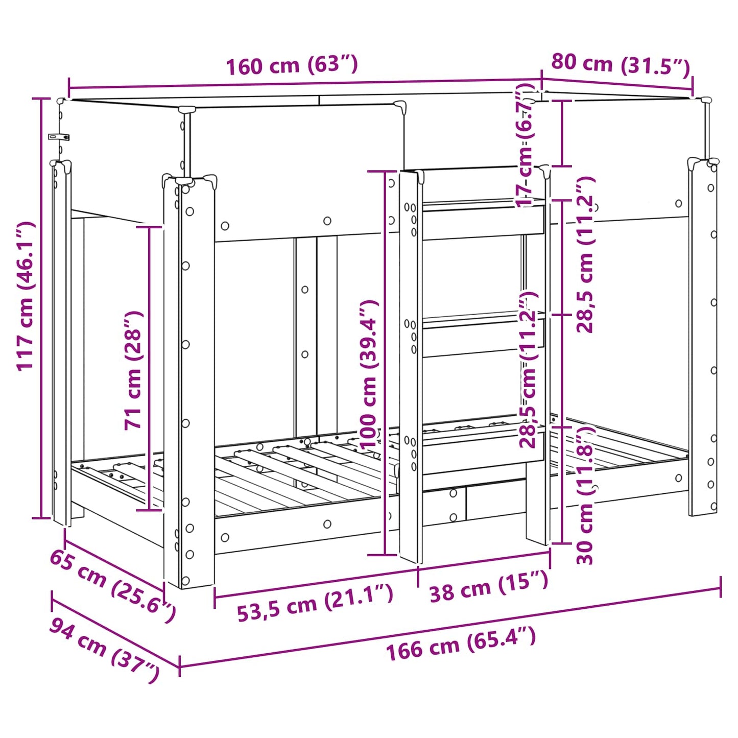 Bunk Bed voor Kinderen Beton Grijs 90 x 160 cm Bewerkt hout