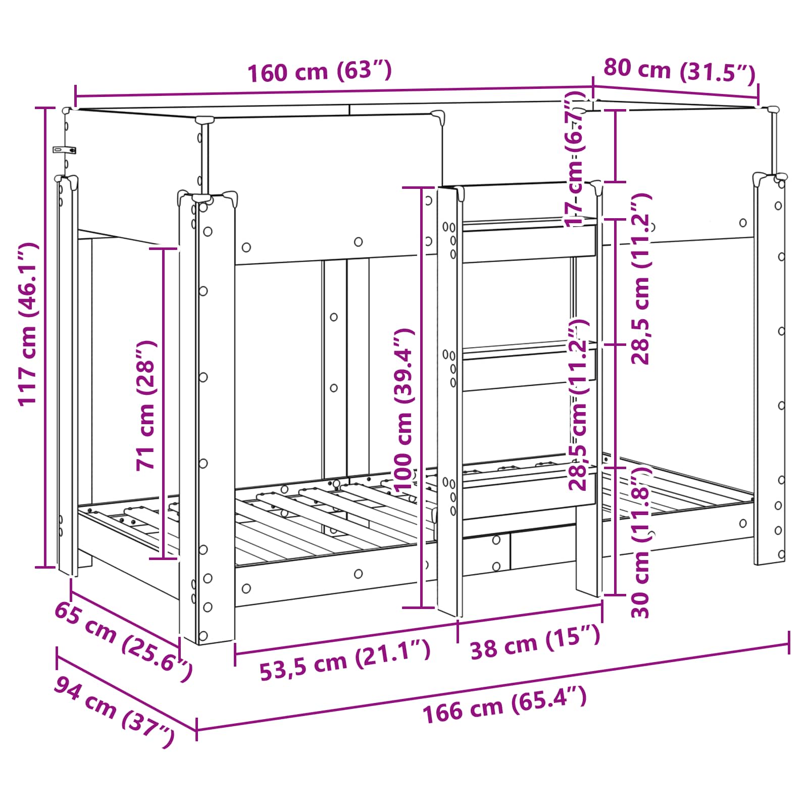 Bunk Bed voor Kinderen Beton Grijs 90 x 160 cm Bewerkt hout