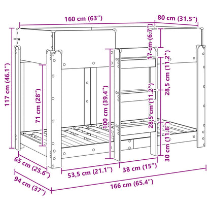 Bunk Bed voor Kinderen Beton Grijs 90 x 160 cm Bewerkt hout