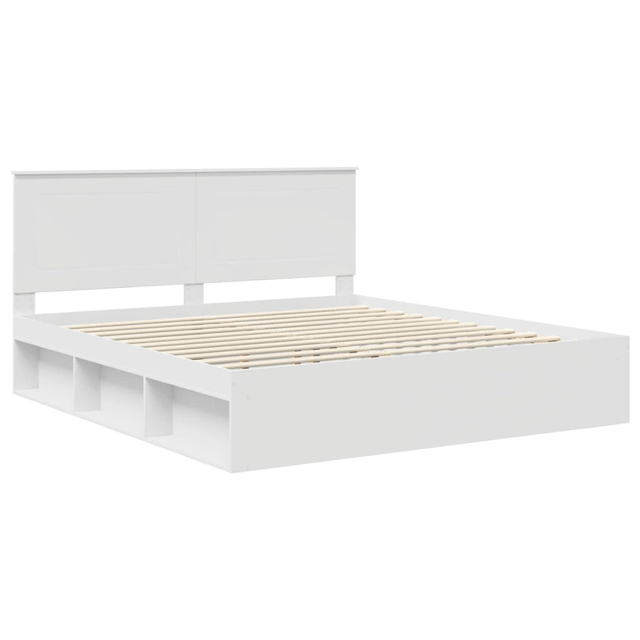 Bedframe met hoofdeinde Wit 200 x 200 cm Massief grenenhout