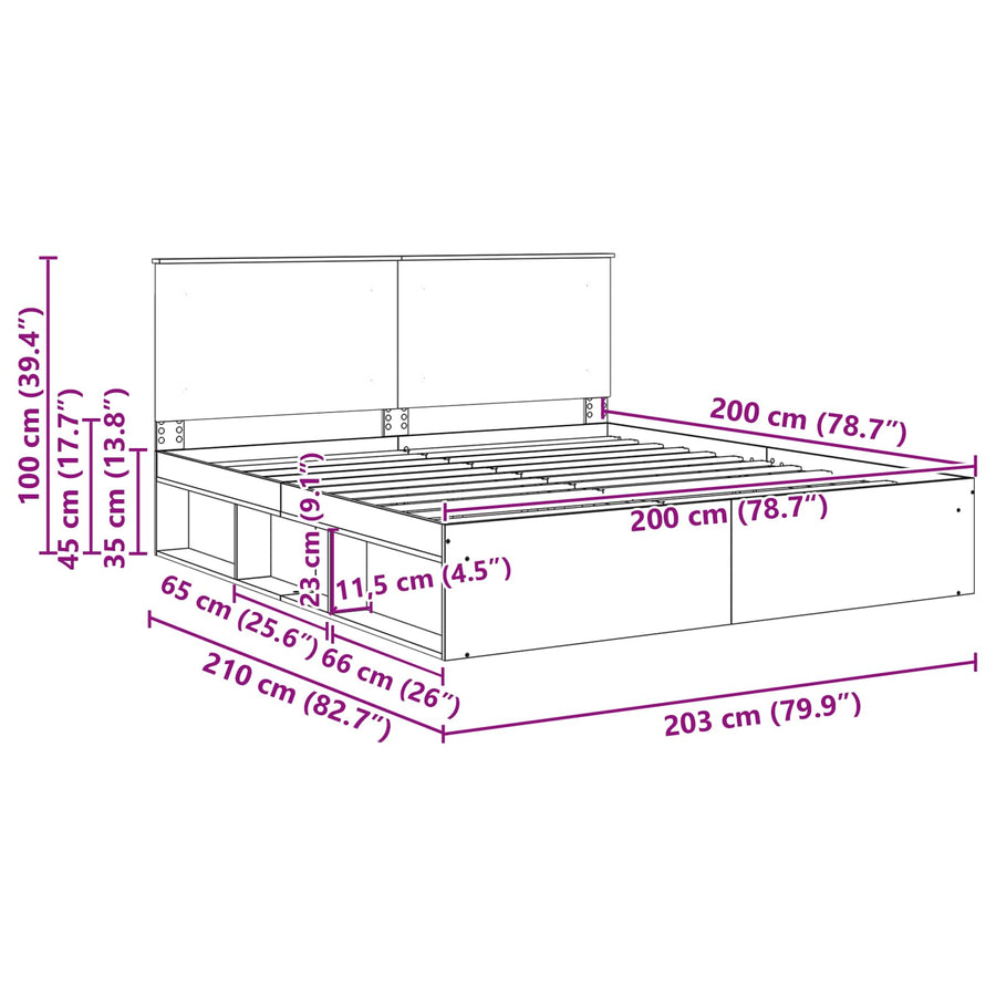 Bedframe met hoofdeinde Wit 200 x 200 cm Massief grenenhout