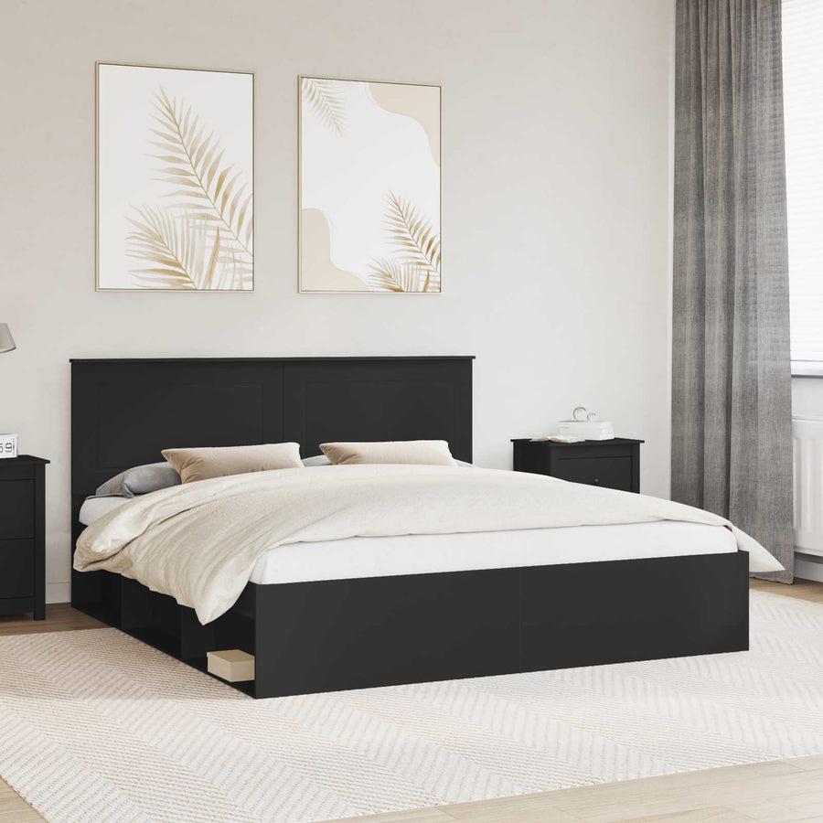 Bedframe met hoofdeinde Zwart 200 x 200 cm Massief grenenhout