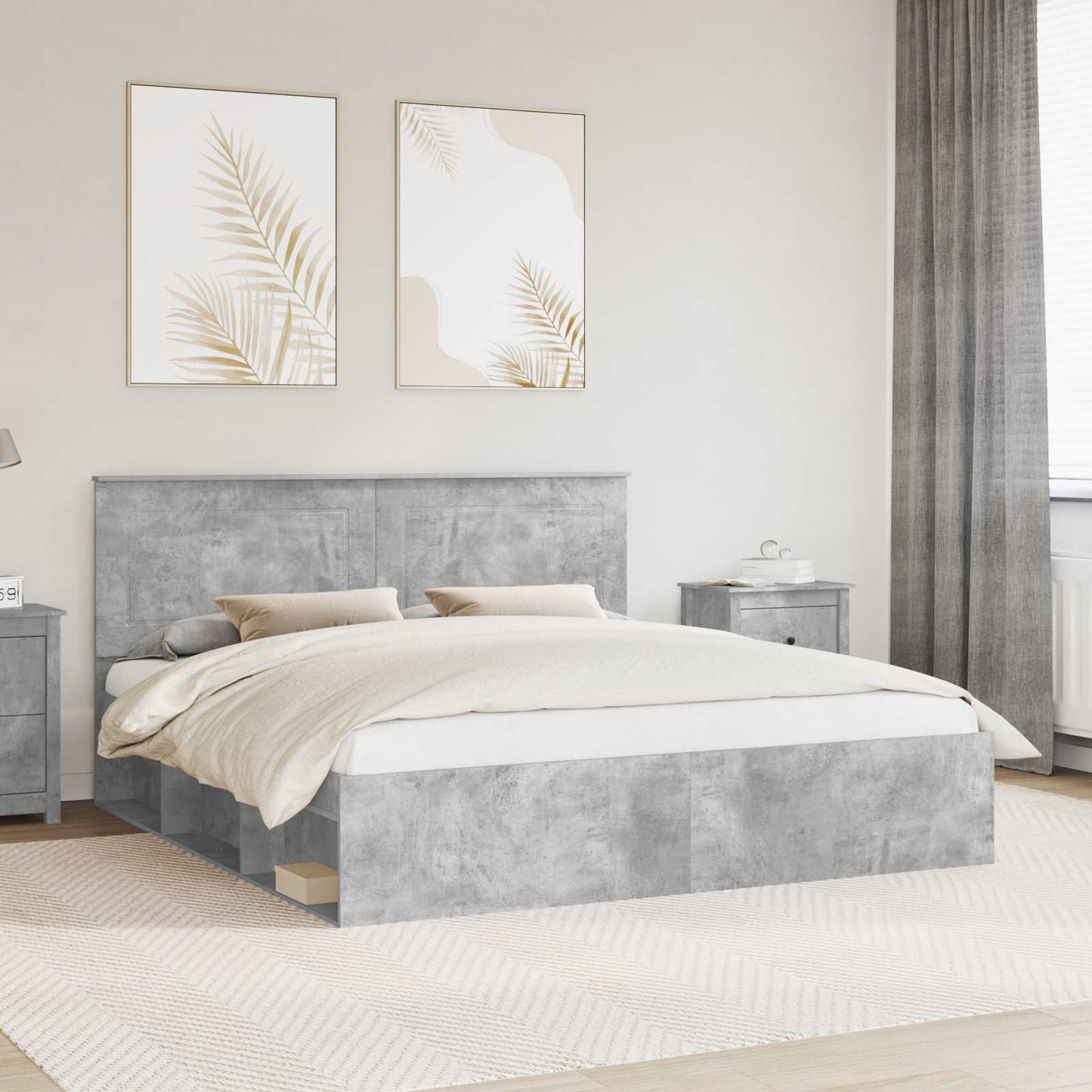 Bedframe met hoofdeinde Beton 200 x 200 cm Massief grenenhout