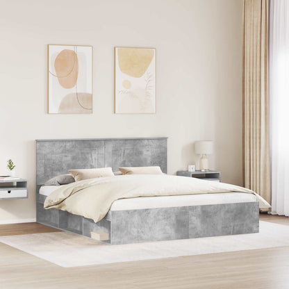 Bedframe met hoofdeinde Beton 200 x 200 cm Massief grenenhout