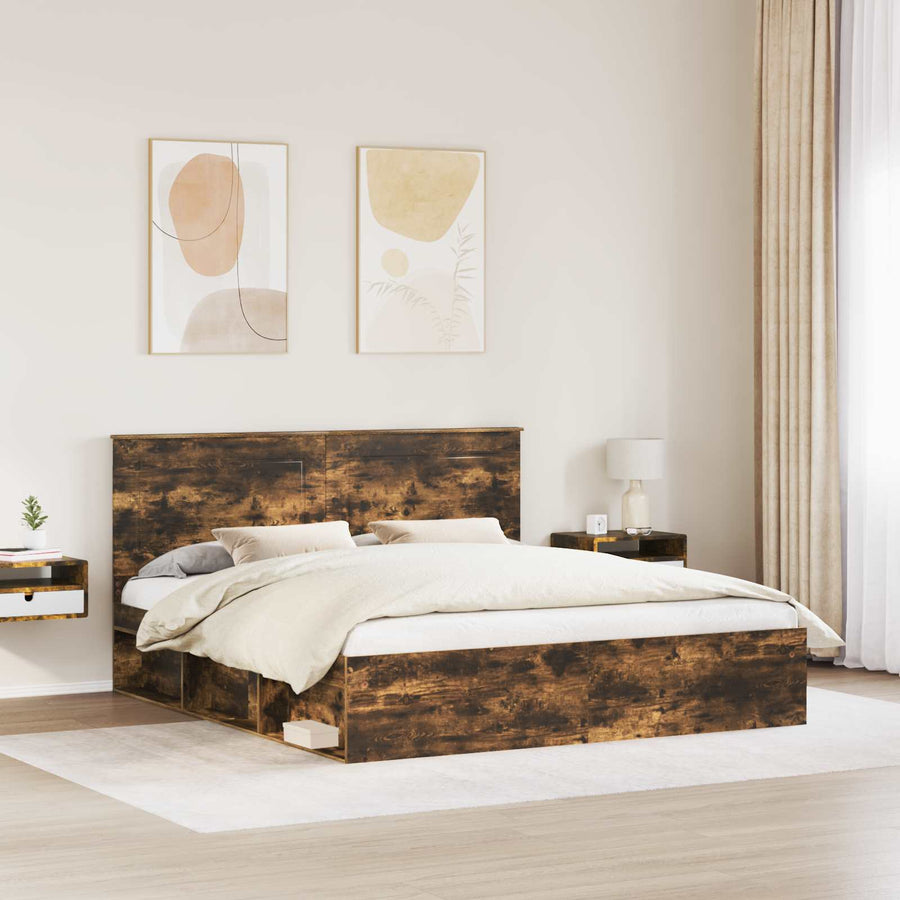 Bedframe Massief Grenenhout Gerookt Eiken 200 x 200 cm