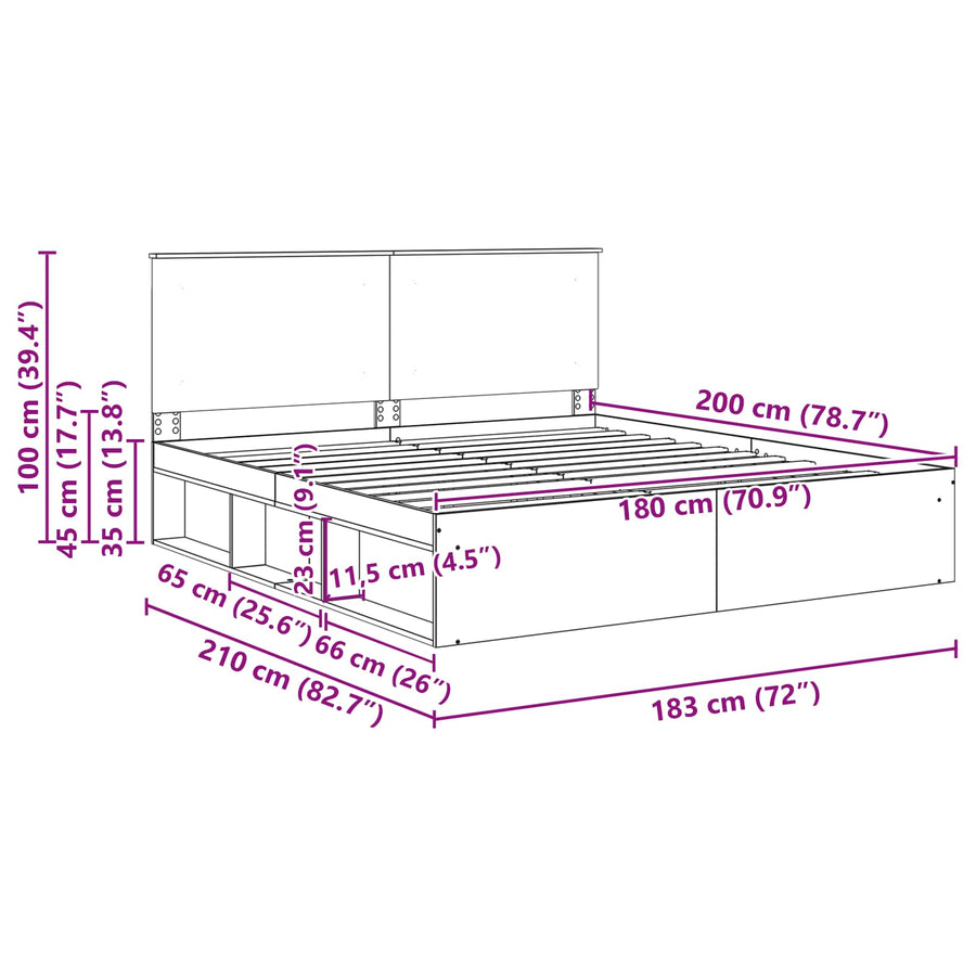 Bedframe met hoofdeinde Wit 180 x 200 cm Massief grenenhout
