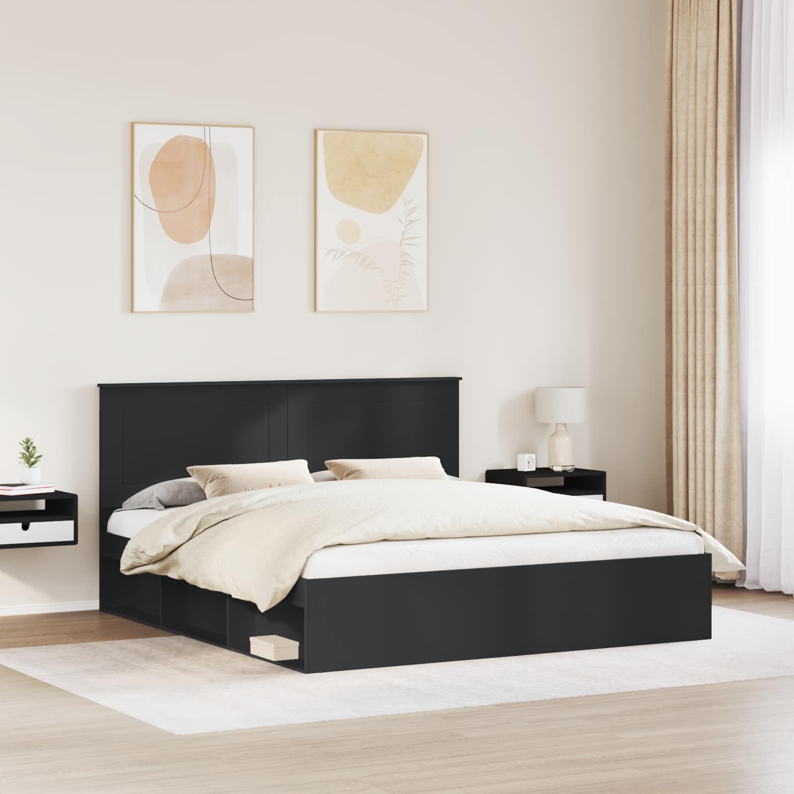 Bedframe met hoofdeinde Zwart 180 x 200 cm Massief grenenhout