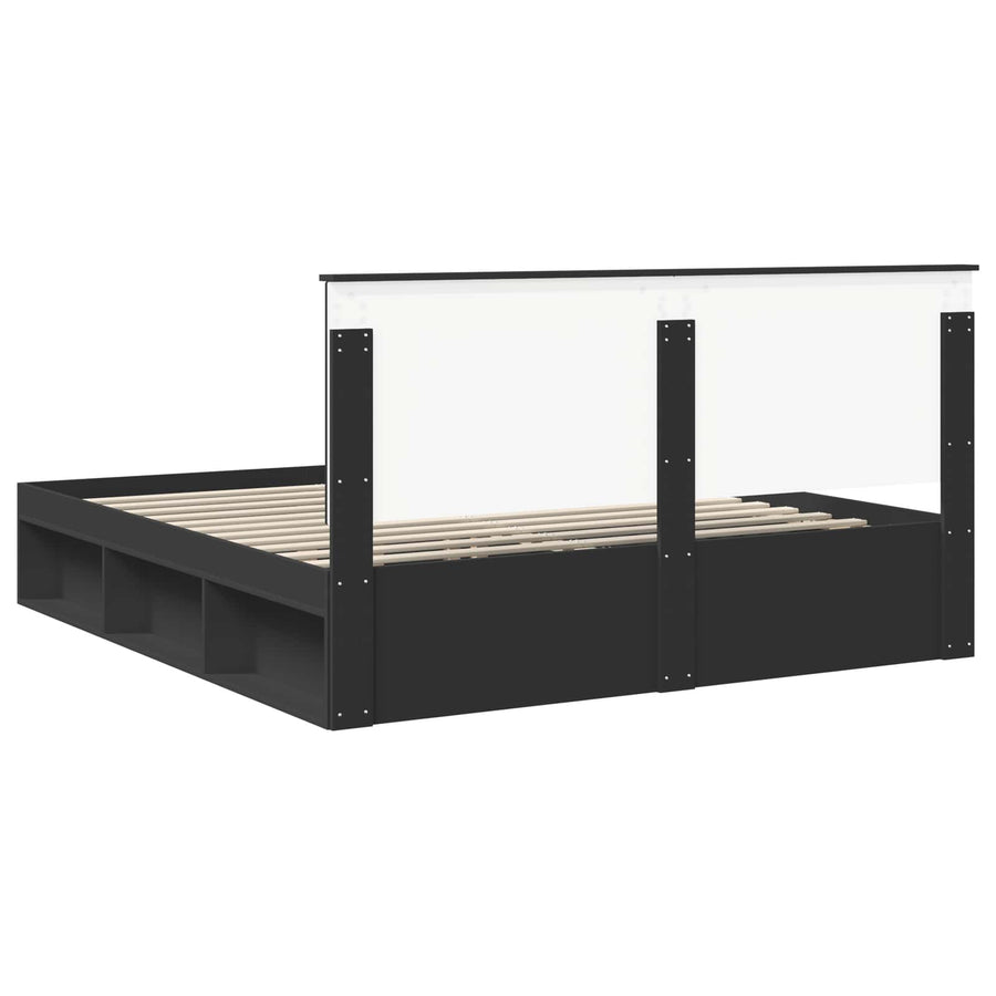 Bedframe met hoofdeinde Zwart 180 x 200 cm Massief grenenhout