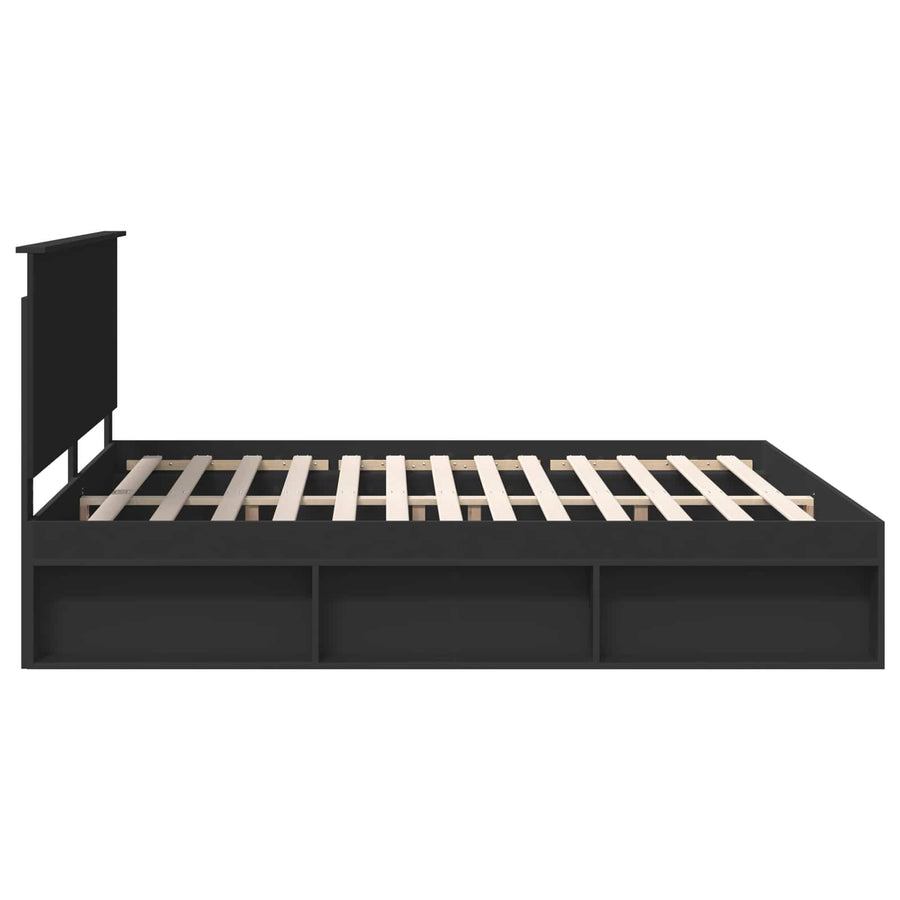 Bedframe met hoofdeinde Zwart 180 x 200 cm Massief grenenhout