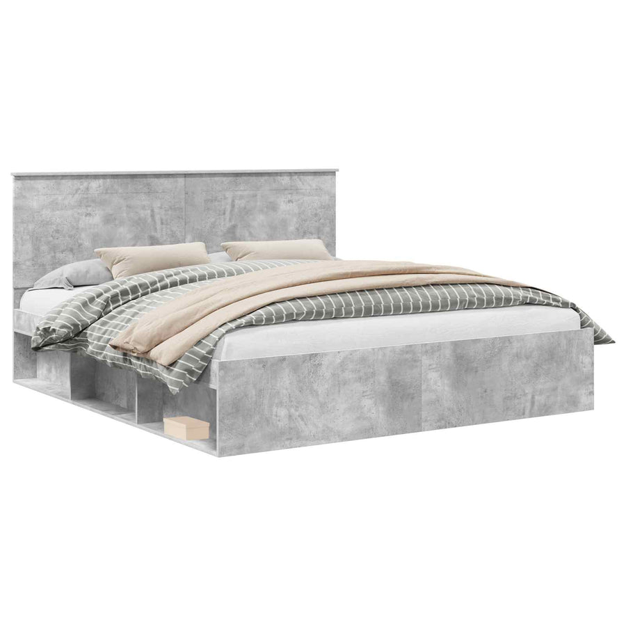 Bedframe met hoofdeinde Beton 180 x 200 cm Massief grenenhout