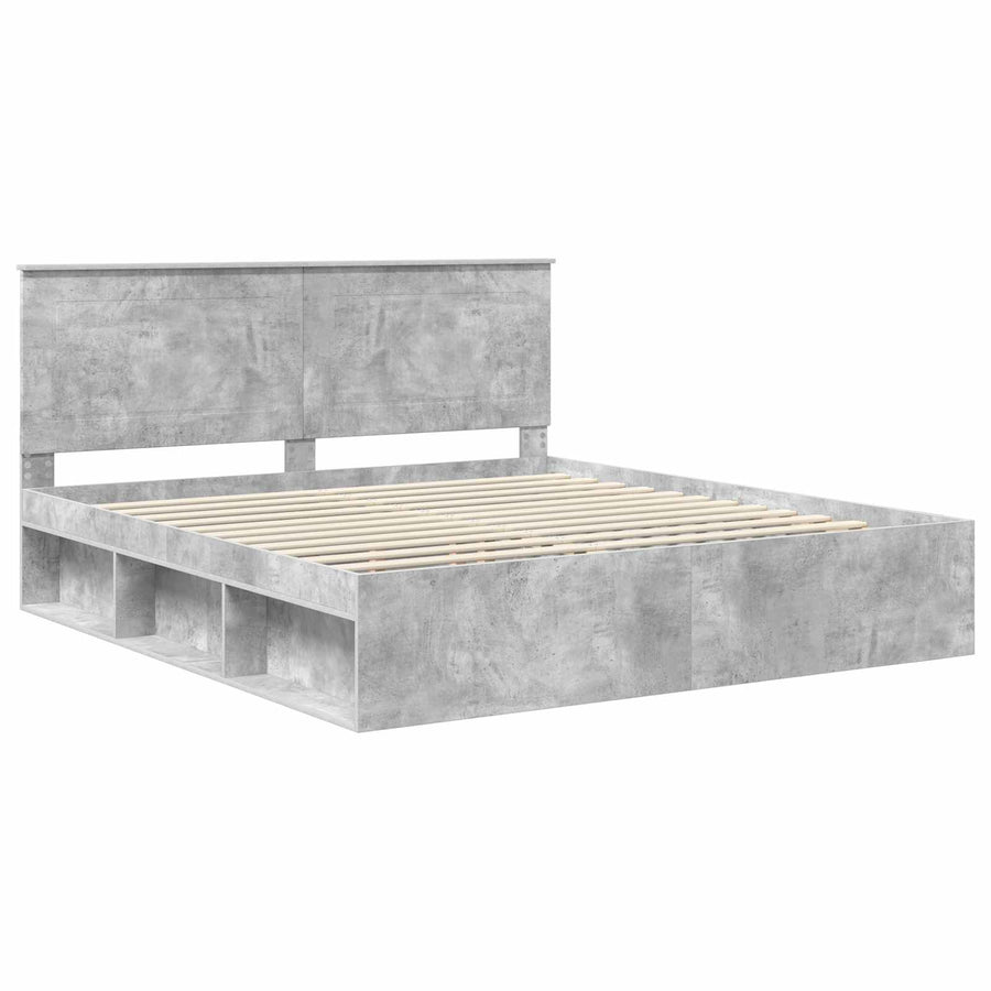 Bedframe met hoofdeinde Beton 180 x 200 cm Massief grenenhout