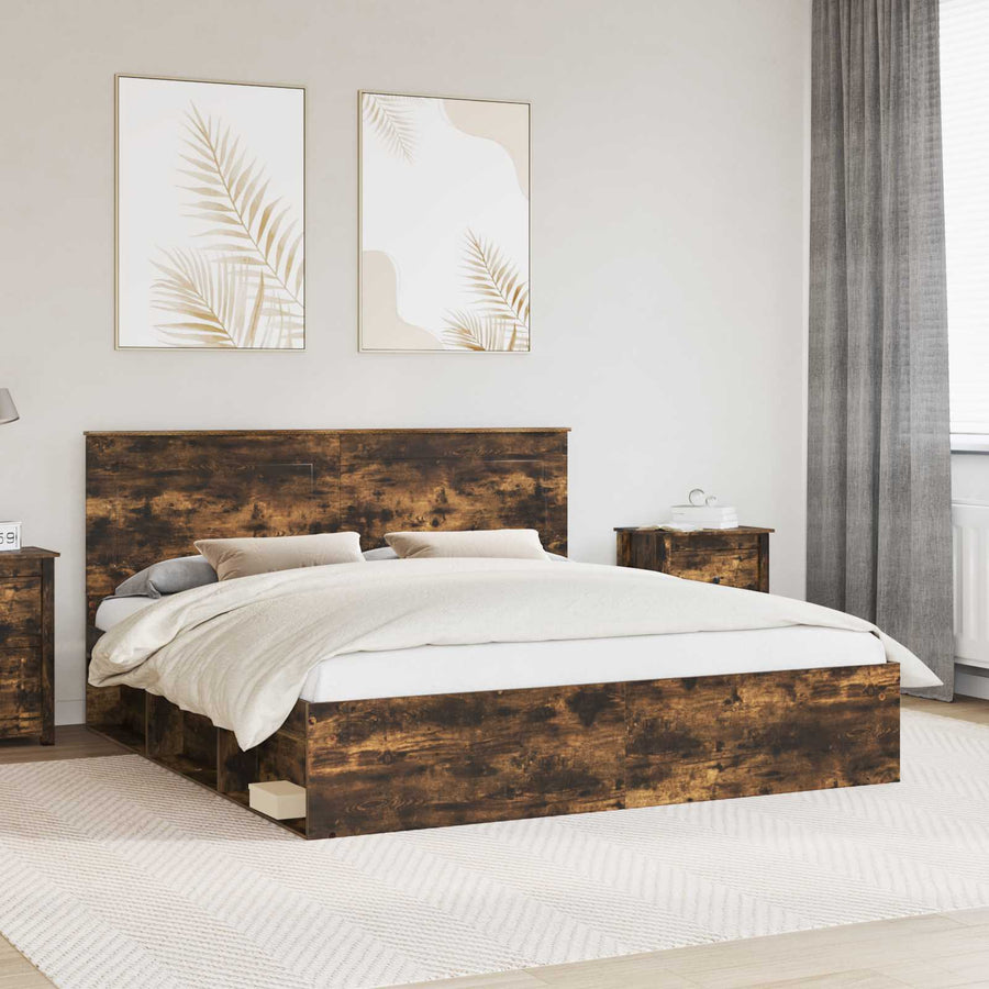 Bedframe Gerookt eiken 180 x 200 cm Massief grenenhout
