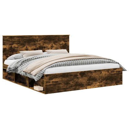 Bedframe Gerookt eiken 180 x 200 cm Massief grenenhout