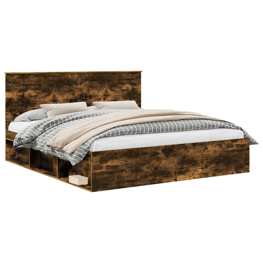 Bedframe Gerookt eiken 180 x 200 cm Massief grenenhout