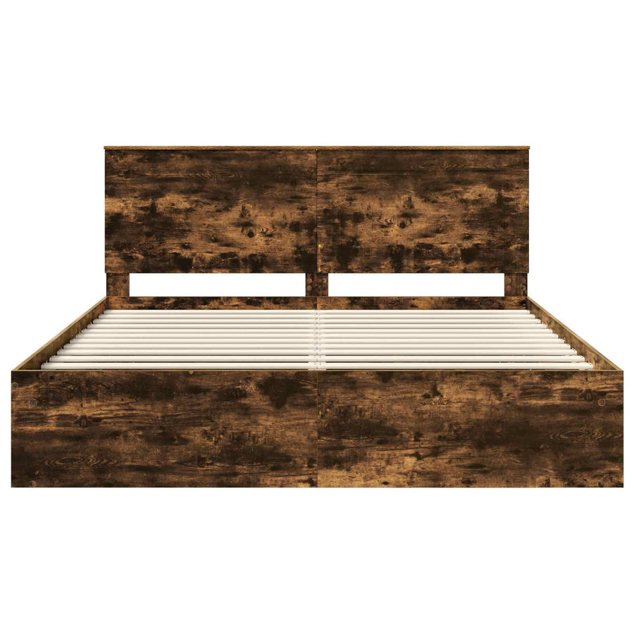 Bedframe Gerookt eiken 180 x 200 cm Massief grenenhout