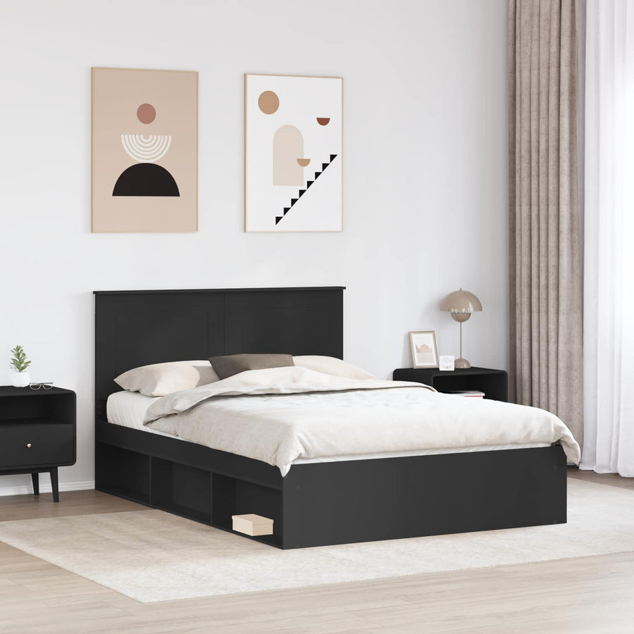 Bedframe met hoofdeinde Zwart 160 x 200 cm Massief grenenhout