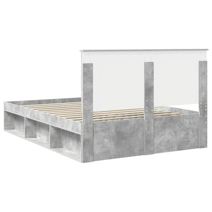 Bedframe met hoofdeinde Beton 160 x 200 cm Massief grenenhout