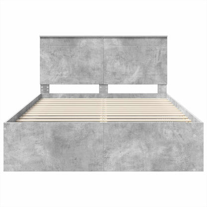 Bedframe met hoofdeinde Beton 160 x 200 cm Massief grenenhout